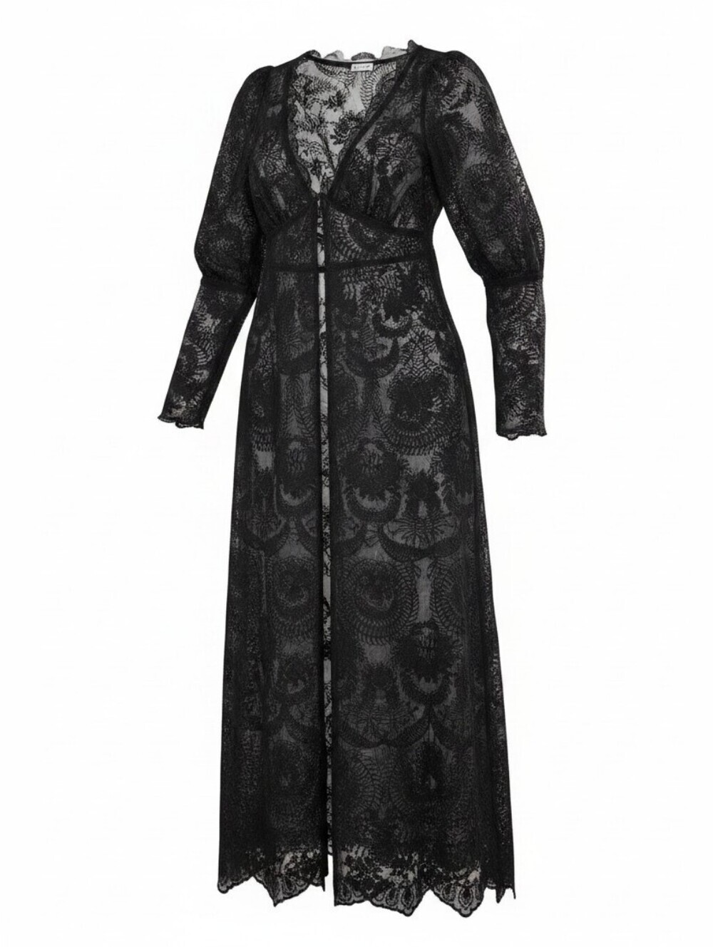 Intimately Free People Black Lace Tie Maxi Duster In Sheer Black Size Small NWOT